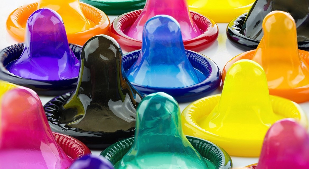 colorful condom on white background