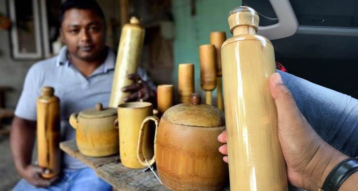 Botellas de bambú de India.