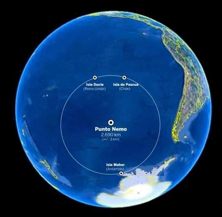 El Punto Nemo, el lugar más alejado de alguna masa de tierra. Se encuentra más cerca de astronautas de que costas. 


Imagen vía: @FelipeCruz593