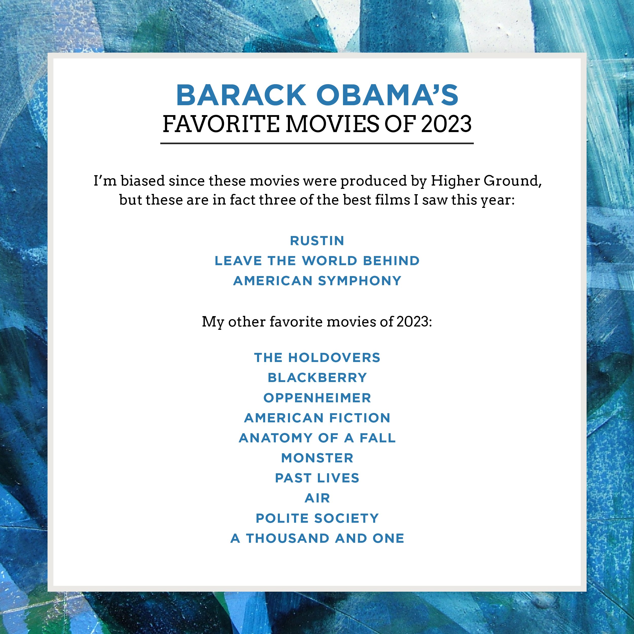Barack Obama películas favoritas del 2023