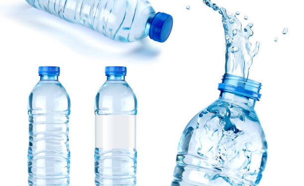 Vector realistic illustration of water bottles on a white background.