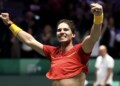 MADRID, SPAIN - NOVEMBER 24: Rafael Nadal of Spain celebrates victory n his singles match against Denis Shapovalov of Canada in the Final between Spain and Canada during Day Seven of the 2019 David Cup at La Caja Magica on November 24, 2019 in Madrid, Spain. (Photo by Alex Pantling/Getty Images)