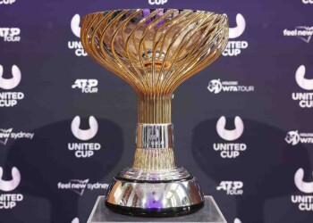 SYDNEY, AUSTRALIA - OCTOBER 21:  The United Cup trophy is seen during the 2025 United Cup Official Draw at Foundation Hall, Museum of Contemporary Art on October 21, 2024 in Sydney, Australia. (Photo by Matt King/Getty Images for Tennis Australia)