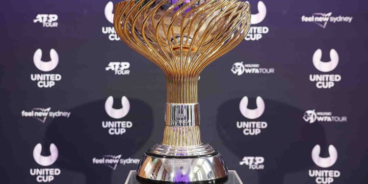 SYDNEY, AUSTRALIA - OCTOBER 21:  The United Cup trophy is seen during the 2025 United Cup Official Draw at Foundation Hall, Museum of Contemporary Art on October 21, 2024 in Sydney, Australia. (Photo by Matt King/Getty Images for Tennis Australia)